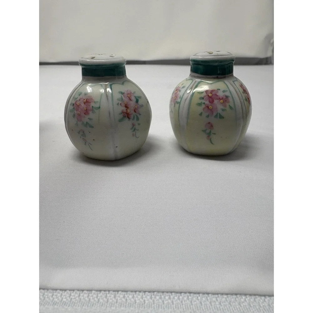 Vintage Salt & Pepper Shakers Hand Painted Floral Porcelain No Stopper Elegant